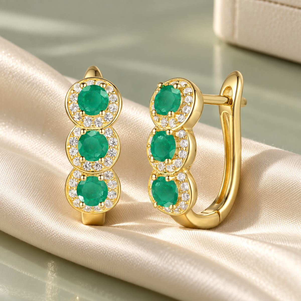 10K Genuine Gemstone & 1/4 ct tw Diamond Hinged Hoop Earring
