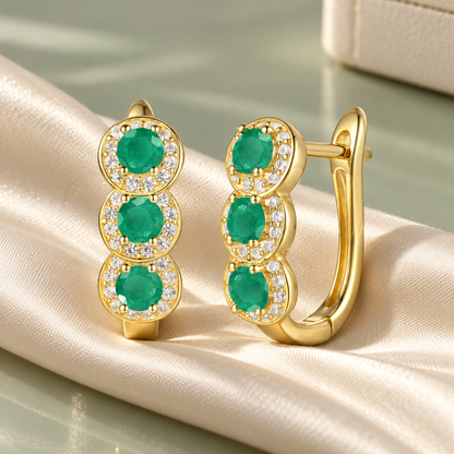 10K Genuine Gemstone & 1/4 ct tw Diamond Hinged Hoop Earring