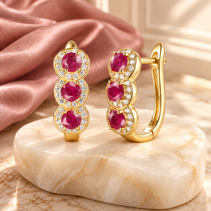 10K Genuine Gemstone & 1/4 ct tw Diamond Hinged Hoop Earring