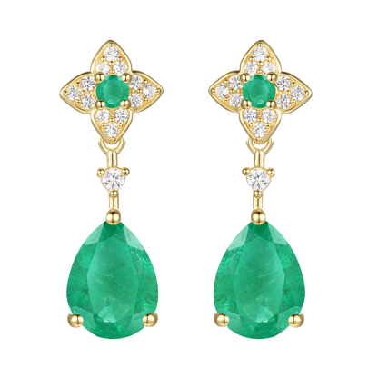 10K Genuine Emerald & 1/10 ct tw Diamond Pear Drop Earring