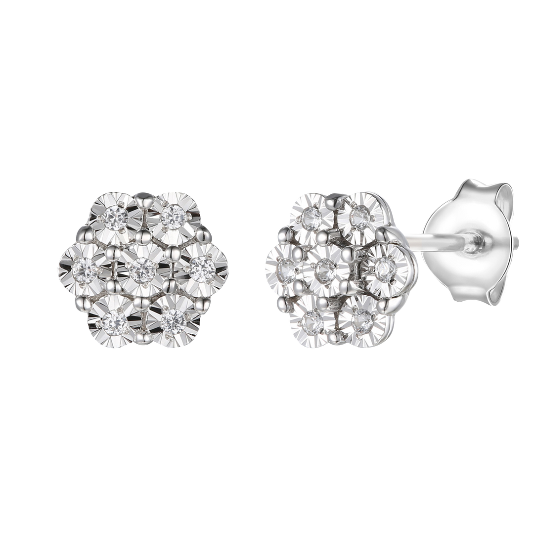 Sterling Silver 1/10 ct tw Diamond Flower Stud Earrings