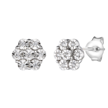 Sterling Silver 1/10 ct tw Diamond Flower Stud Earrings