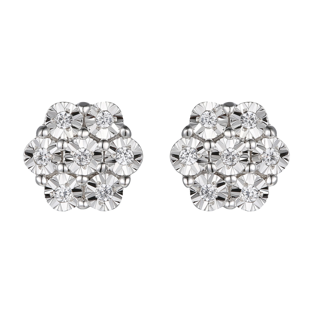 Sterling Silver 1/10 ct tw Diamond Flower Stud Earrings