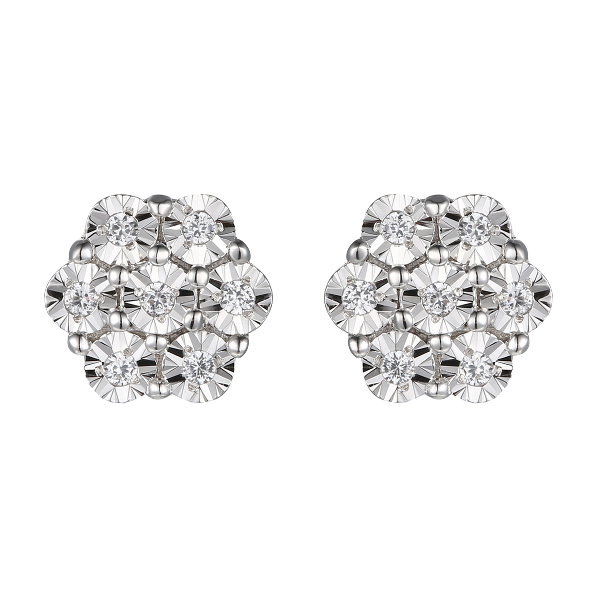 Sterling Silver 1/10 ct tw Diamond Flower Stud Earrings