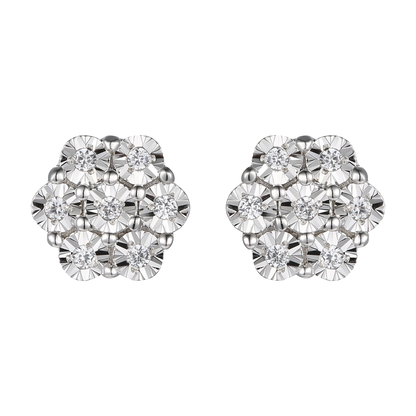 Sterling Silver 1/10 ct tw Diamond Flower Stud Earrings