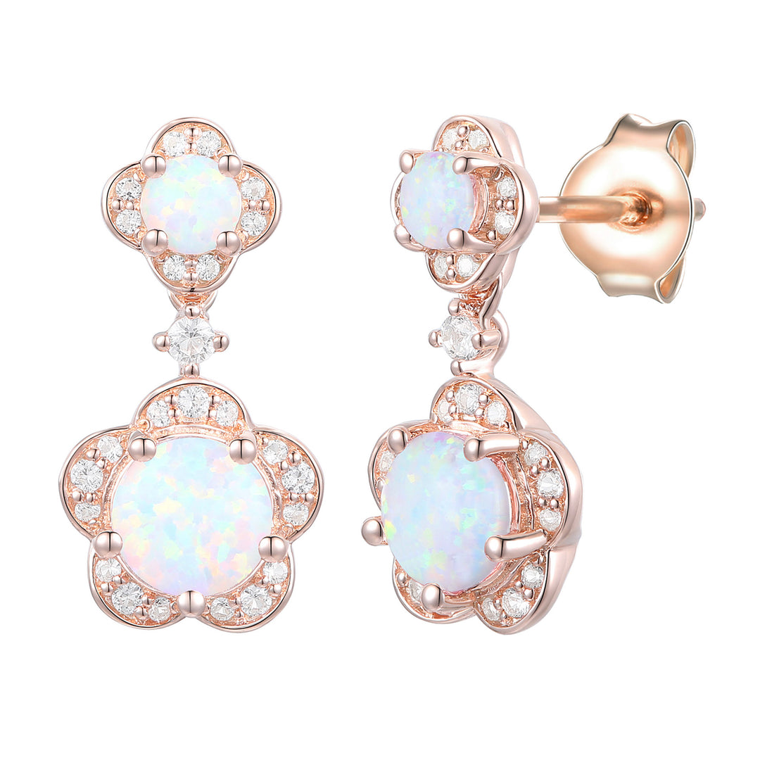 Sterling Silver Genuine Amethyst or Lab Created Opal & White Sapphire Flower Dangle Earrings