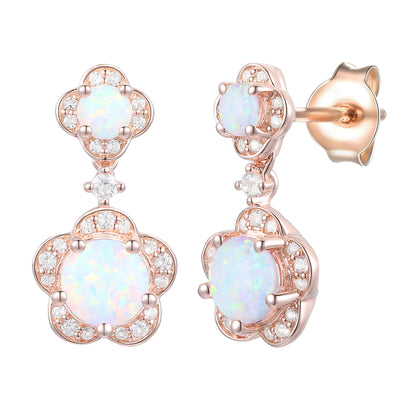 Sterling Silver Genuine Amethyst or Lab Created Opal & White Sapphire Flower Dangle Earrings