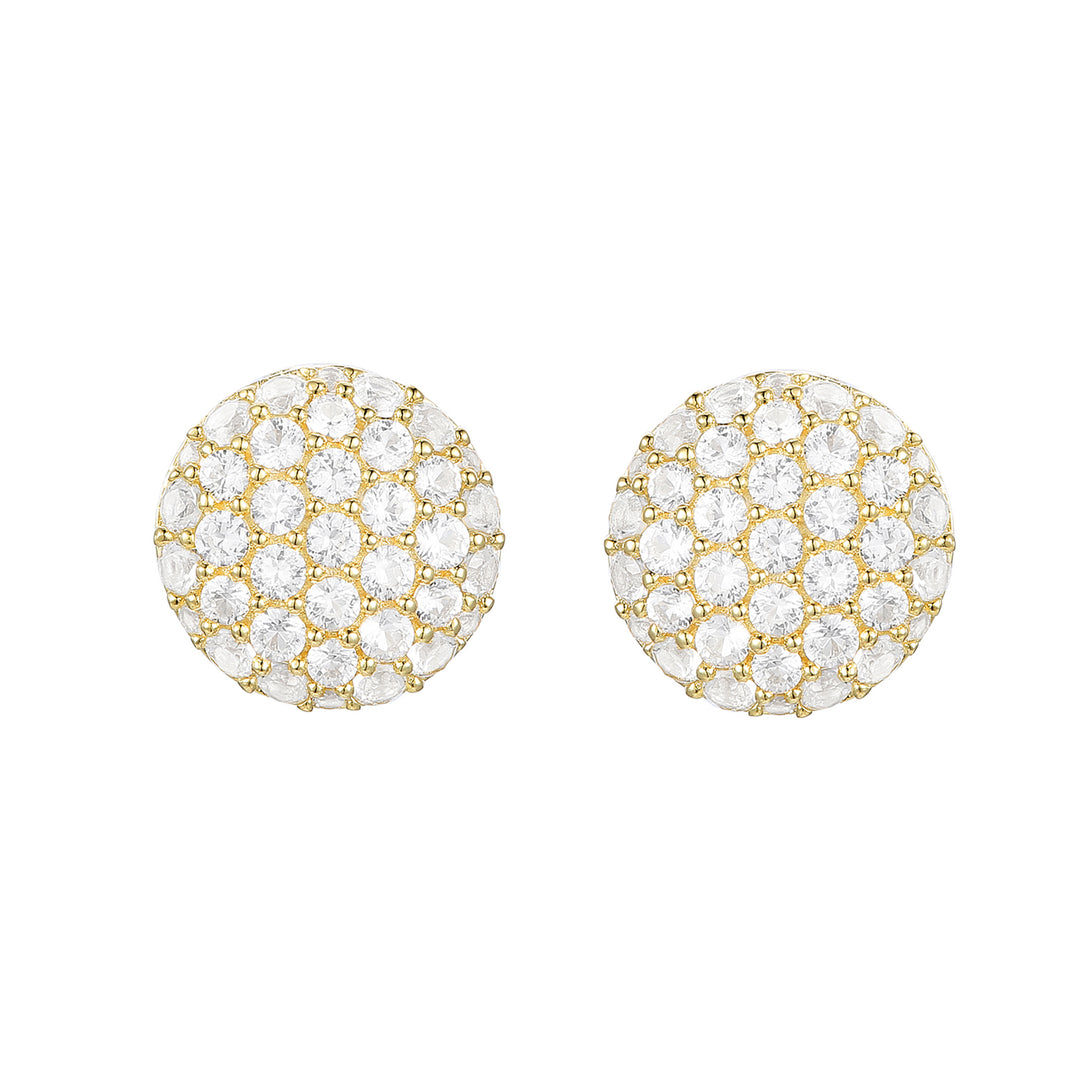 14K Yellow Gold over Sterling Silver 1/2 ct tw Diamond Round Shape Pavé Stud Earring (I-I2)