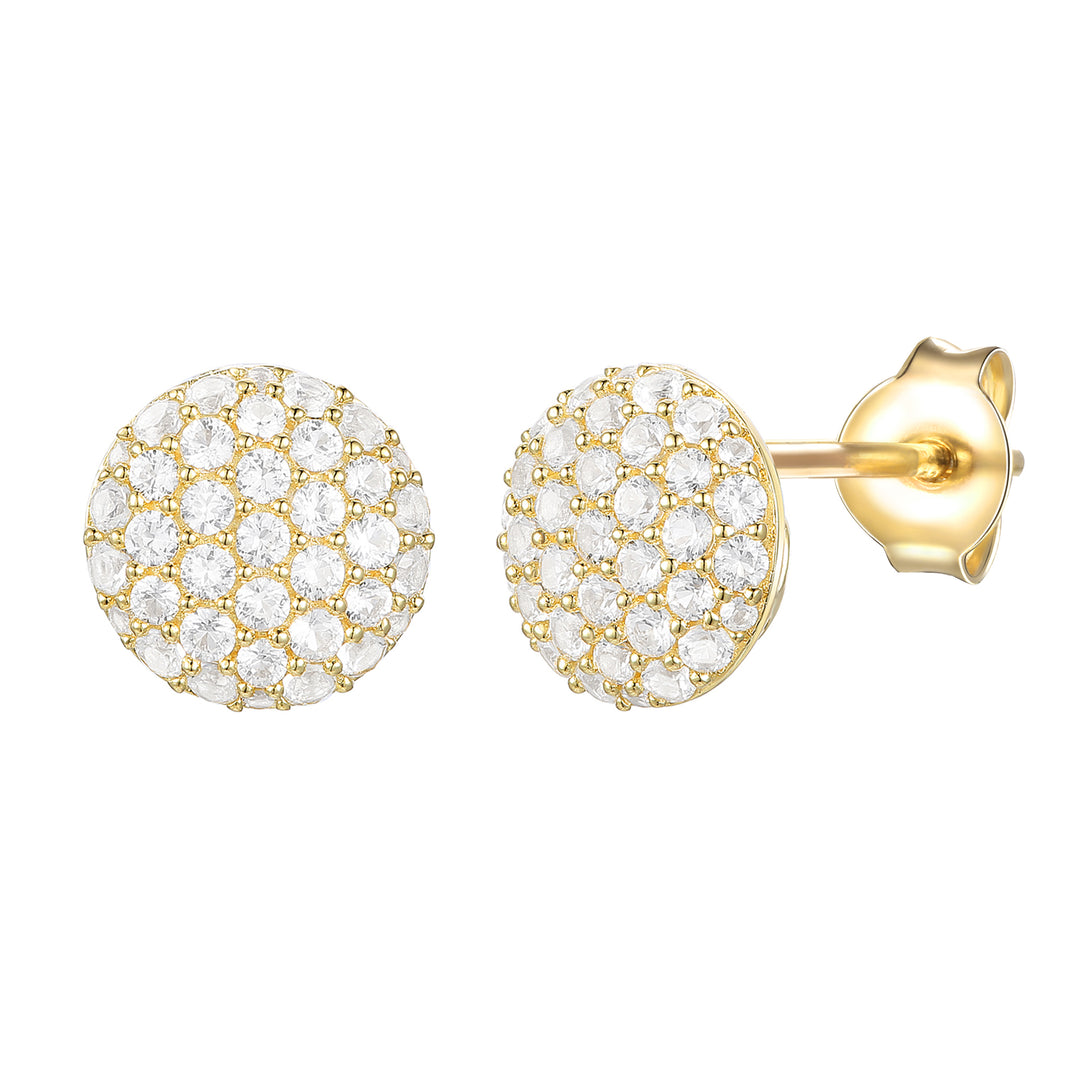 14K Yellow Gold over Sterling Silver 1/2 ct tw Diamond Round Shape Pavé Stud Earring (I-I2)