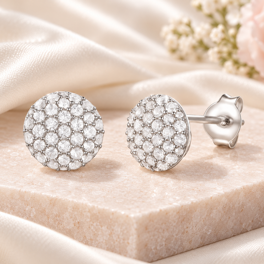 Sterling Silver 1/2 ct tw Diamond Round Shape Pavé Stud Earring (I-I2)