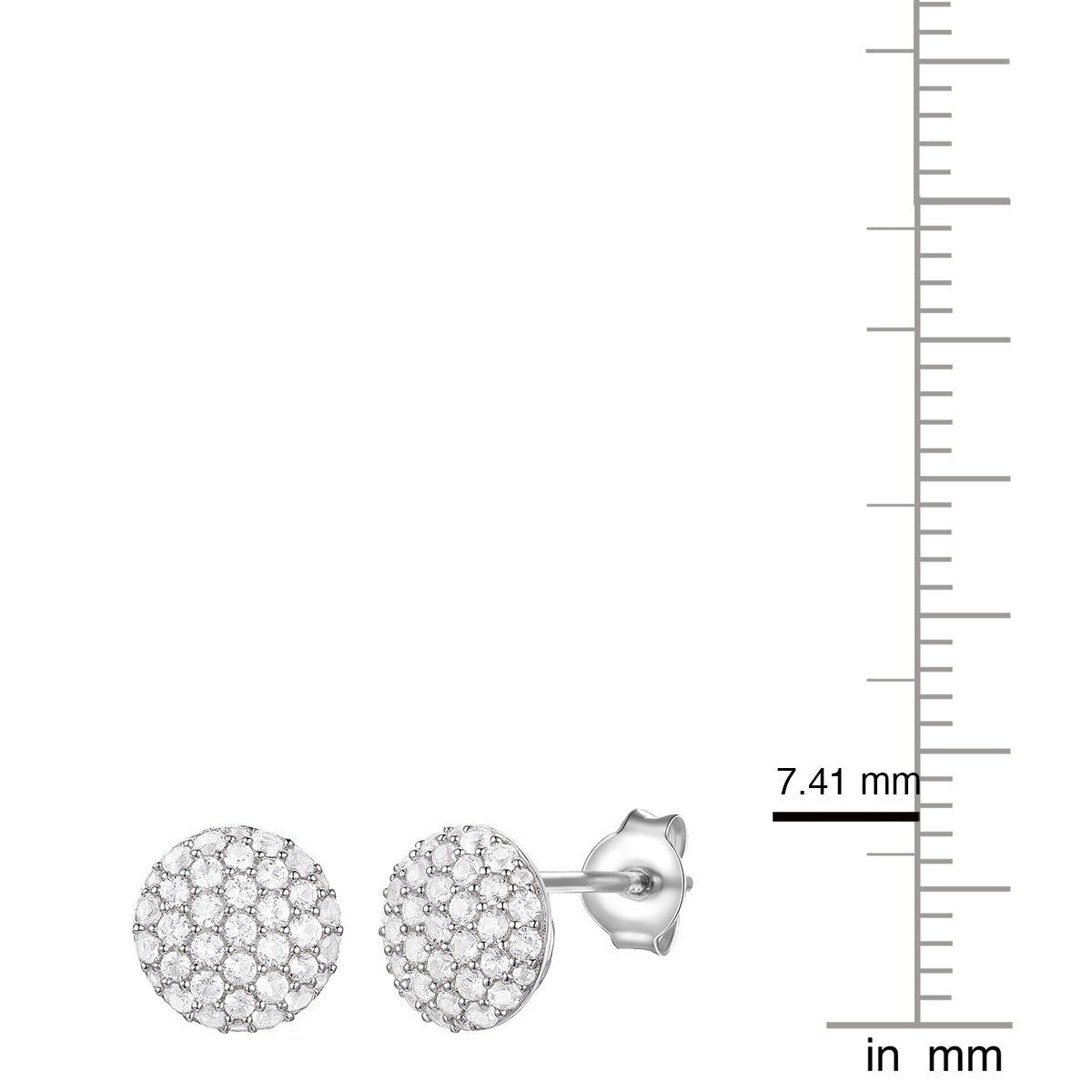 Sterling Silver 1/2 ct tw Diamond Round Shape Pavé Stud Earring (I-I2)