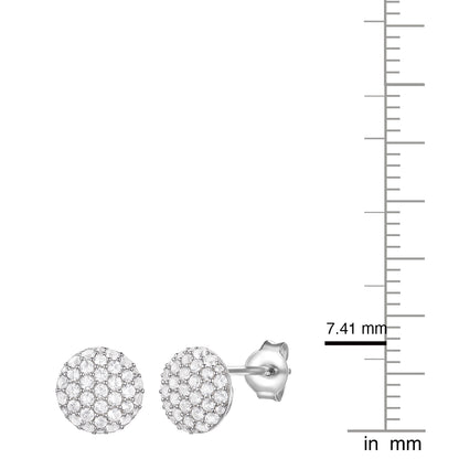 Sterling Silver 1/2 ct tw Diamond Round Shape Pavé Stud Earring (I-I2)
