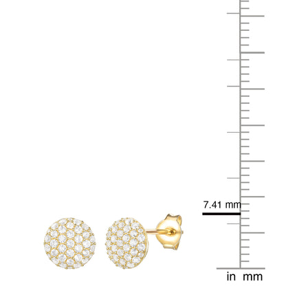 14K Yellow Gold over Sterling Silver 1/2 ct tw Diamond Round Shape Pavé Stud Earring (I-I2)