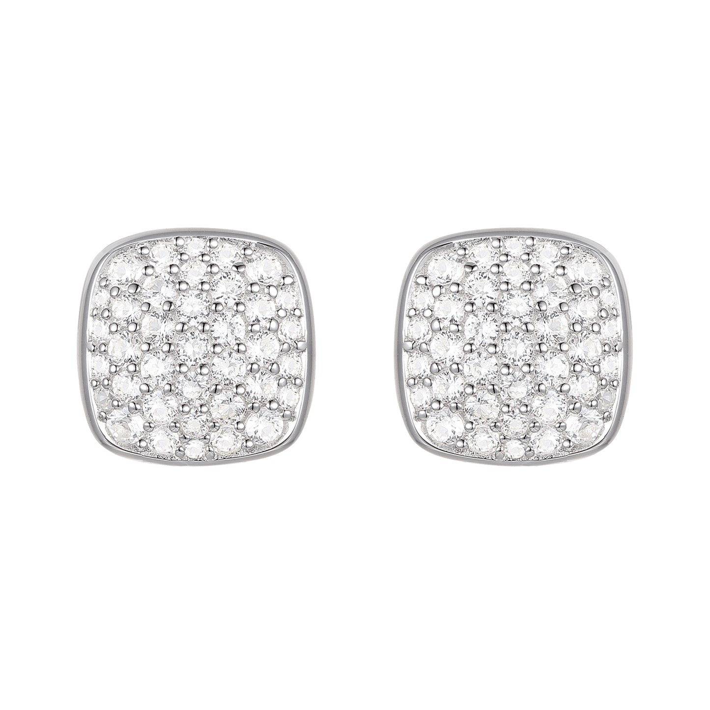 Sterling Silver 1/2 ct tw Diamond Cushion Shape Pavé Stud Earring (I-I2)