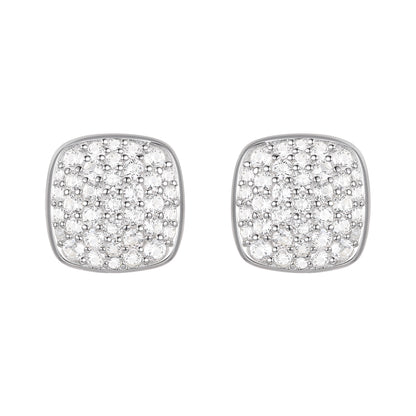 Sterling Silver 1/2 ct tw Diamond Cushion Shape Pavé Stud Earring (I-I2)
