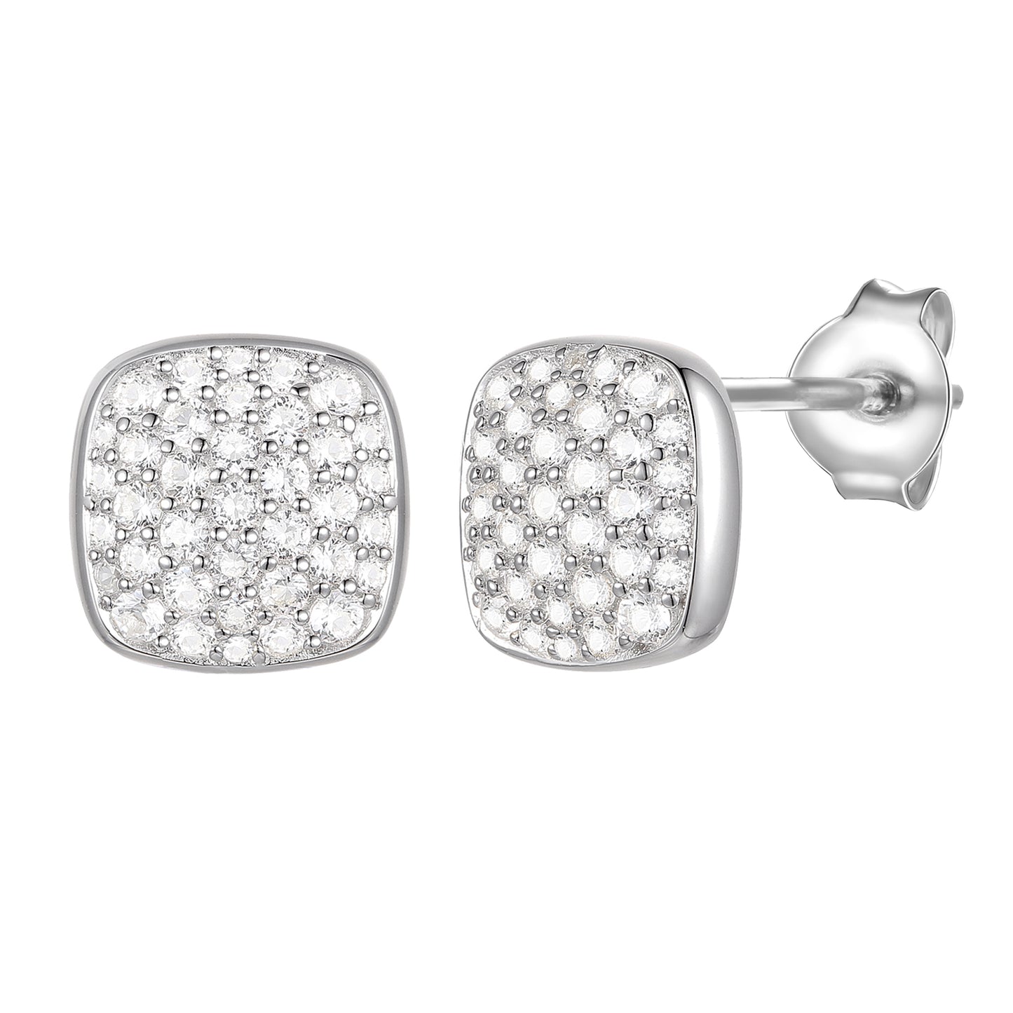 Sterling Silver 1/2 ct tw Diamond Cushion Shape Pavé Stud Earring (I-I2)