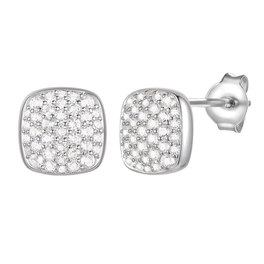 Sterling Silver 1/2 ct tw Diamond Cushion Shape Pavé Stud Earring (I-I2)