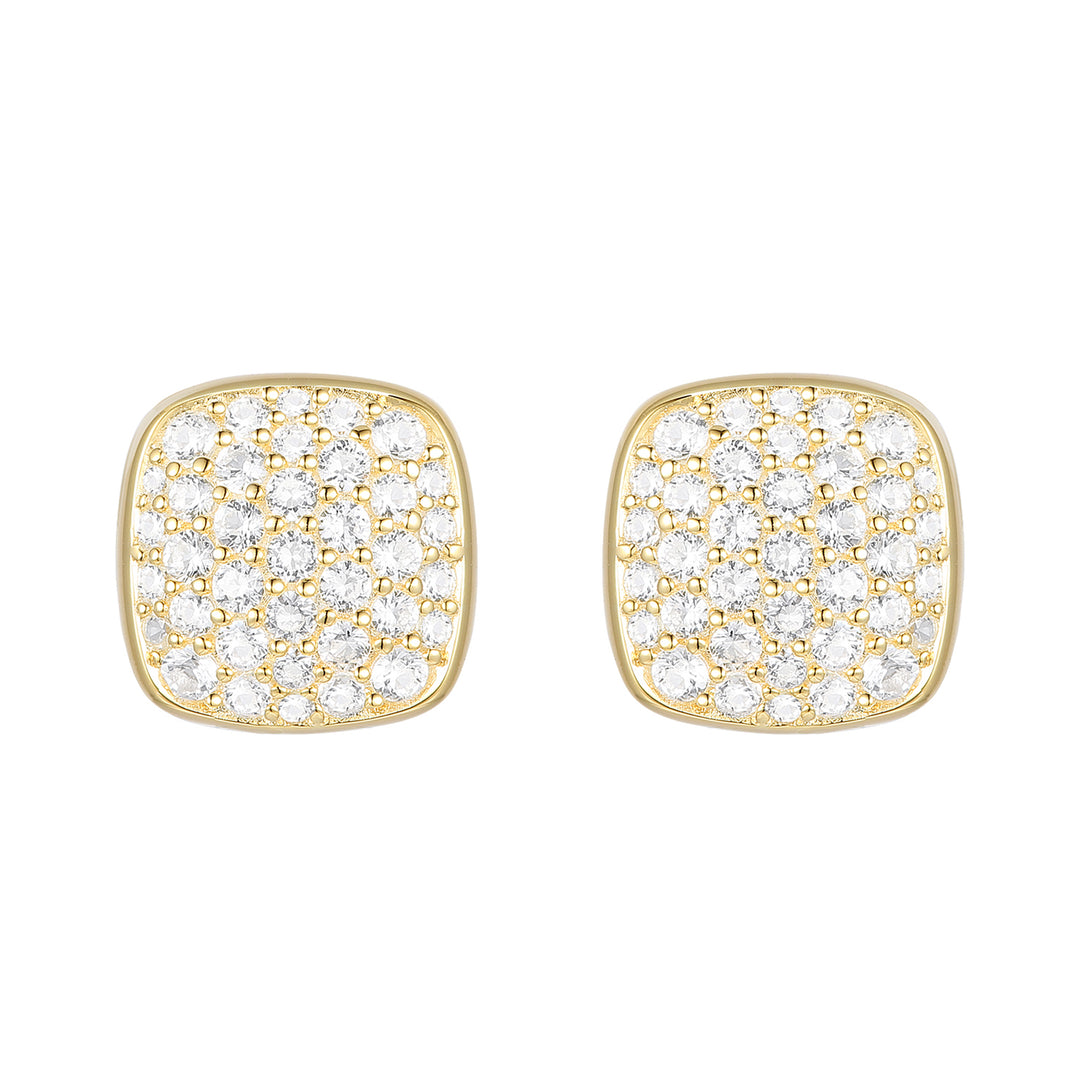 14K Yellow Gold over Sterling Silver 1/2 ct tw Diamond Cushion Shape Pavé Stud Earring (I-I2)