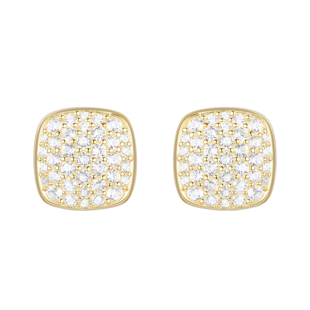14K Yellow Gold over Sterling Silver 1/2 ct tw Diamond Cushion Shape Pavé Stud Earring (I-I2)