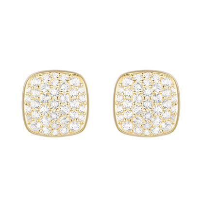 14K Yellow Gold over Sterling Silver 1/2 ct tw Diamond Cushion Shape Pavé Stud Earring (I-I2)