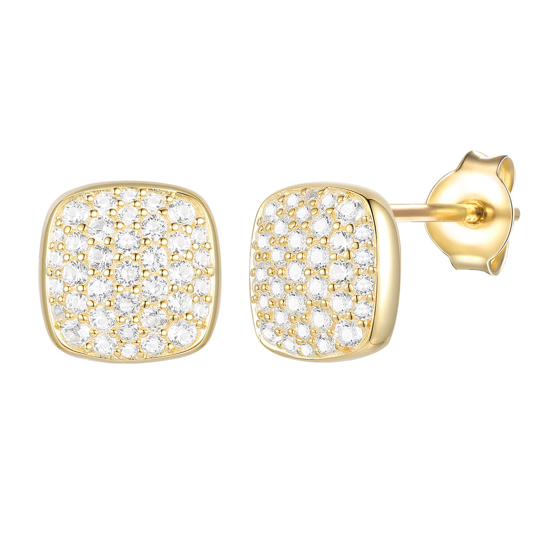 14K Yellow Gold over Sterling Silver 1/2 ct tw Diamond Cushion Shape Pavé Stud Earring (I-I2)