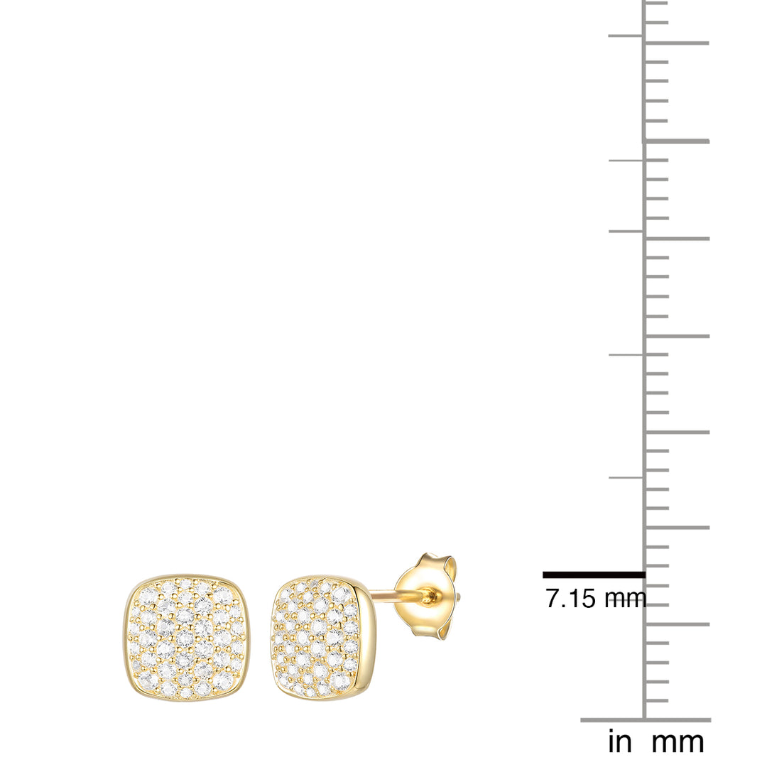 14K Yellow Gold over Sterling Silver 1/2 ct tw Diamond Cushion Shape Pavé Stud Earring (I-I2)