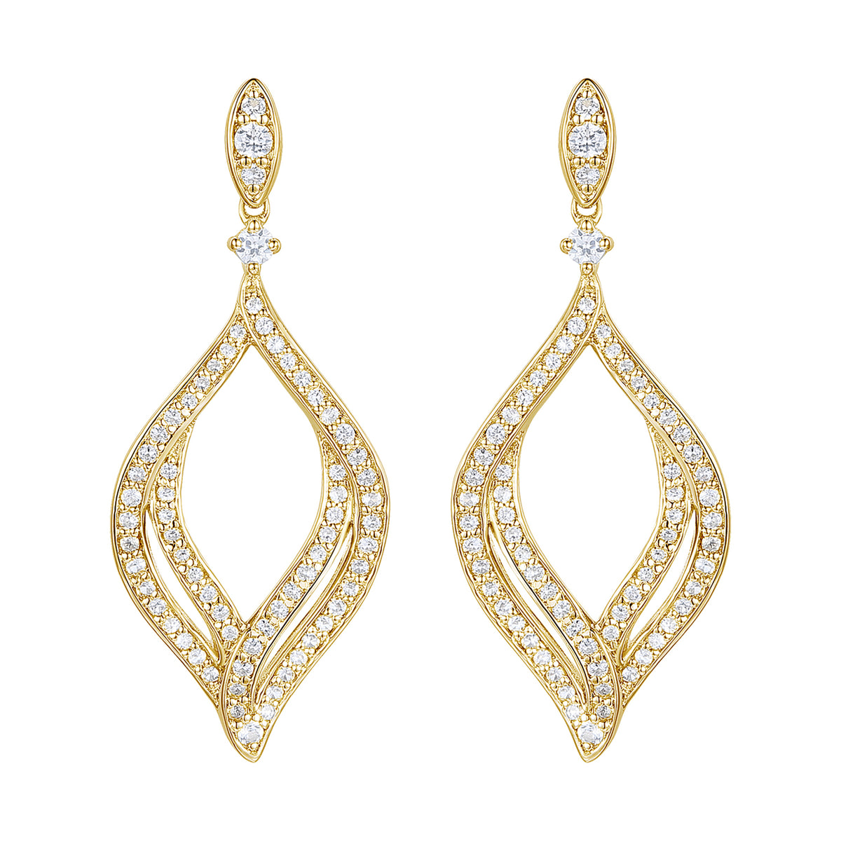 14K Yellow Gold over Sterling Silver 1/2 ct tw Diamond Dangle Earring (I-I2)
