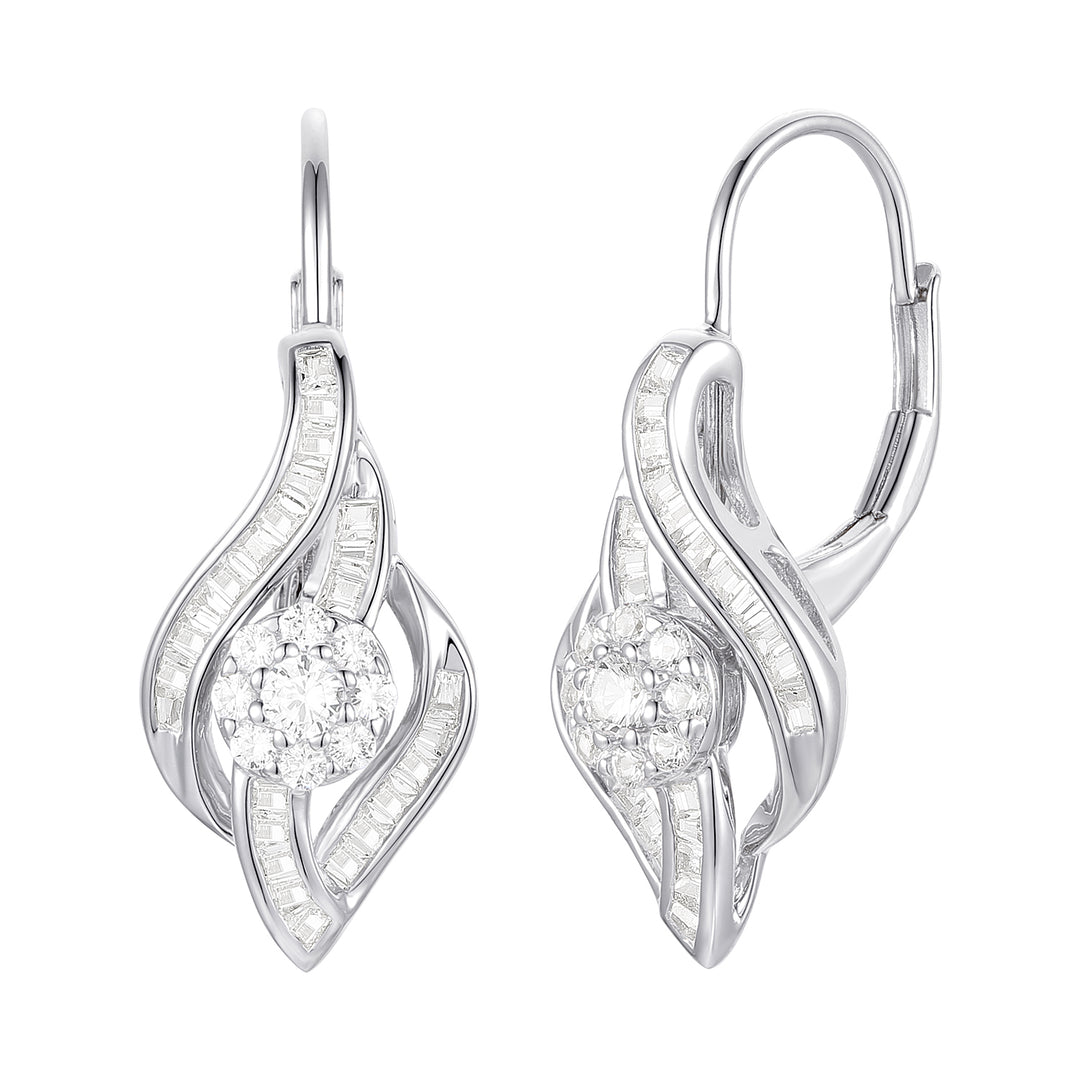 10K White Gold 1/2 ct tw Diamond Flower Drop Leverback Earring (I-I2)