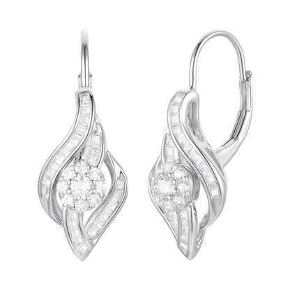 10K White Gold 1/2 ct tw Diamond Flower Drop Leverback Earring (I-I2)