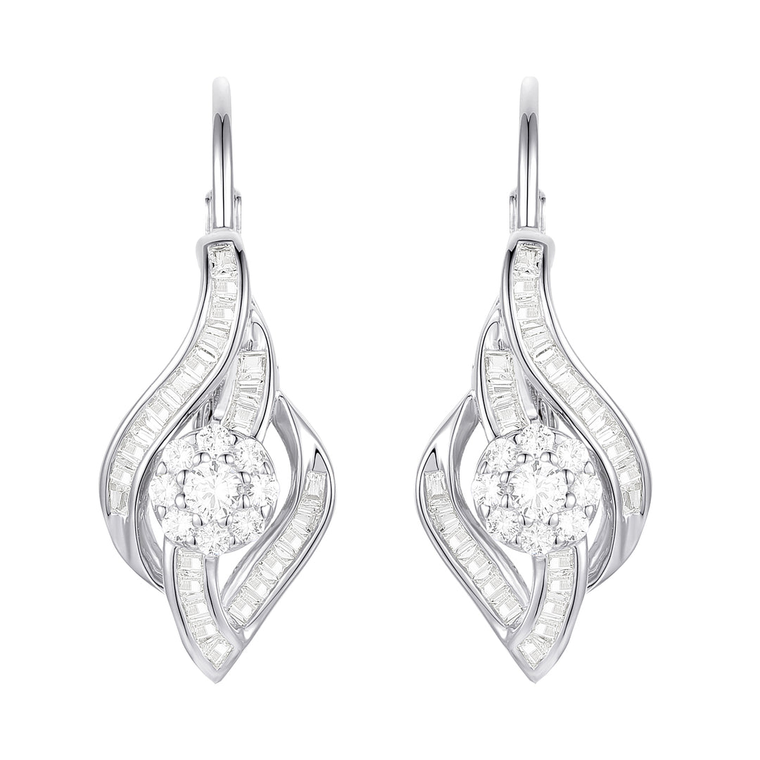 10K White Gold 1/2 ct tw Diamond Flower Drop Leverback Earring (I-I2)