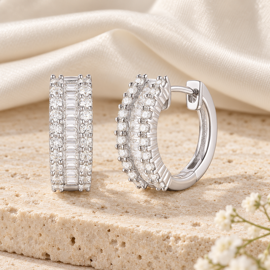 10K White Gold 1/2 ct tw Diamond Huggie Hoop Earring (I-I2)