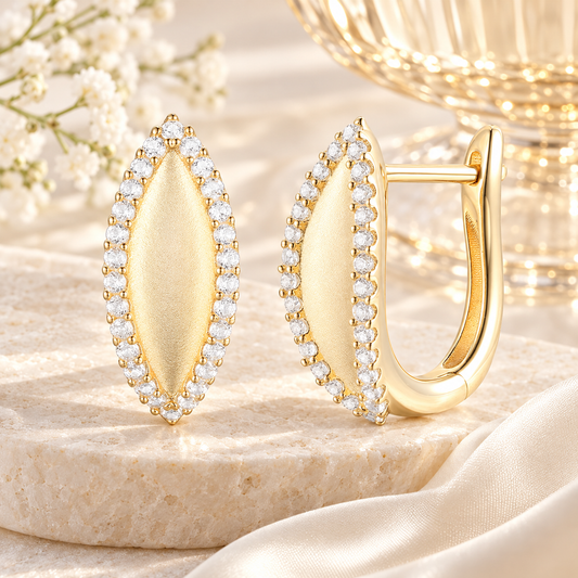 10K Yellow Gold 1/4 ct tw Diamond Satin Leaf Hinged Hoop Earring (I-I2)