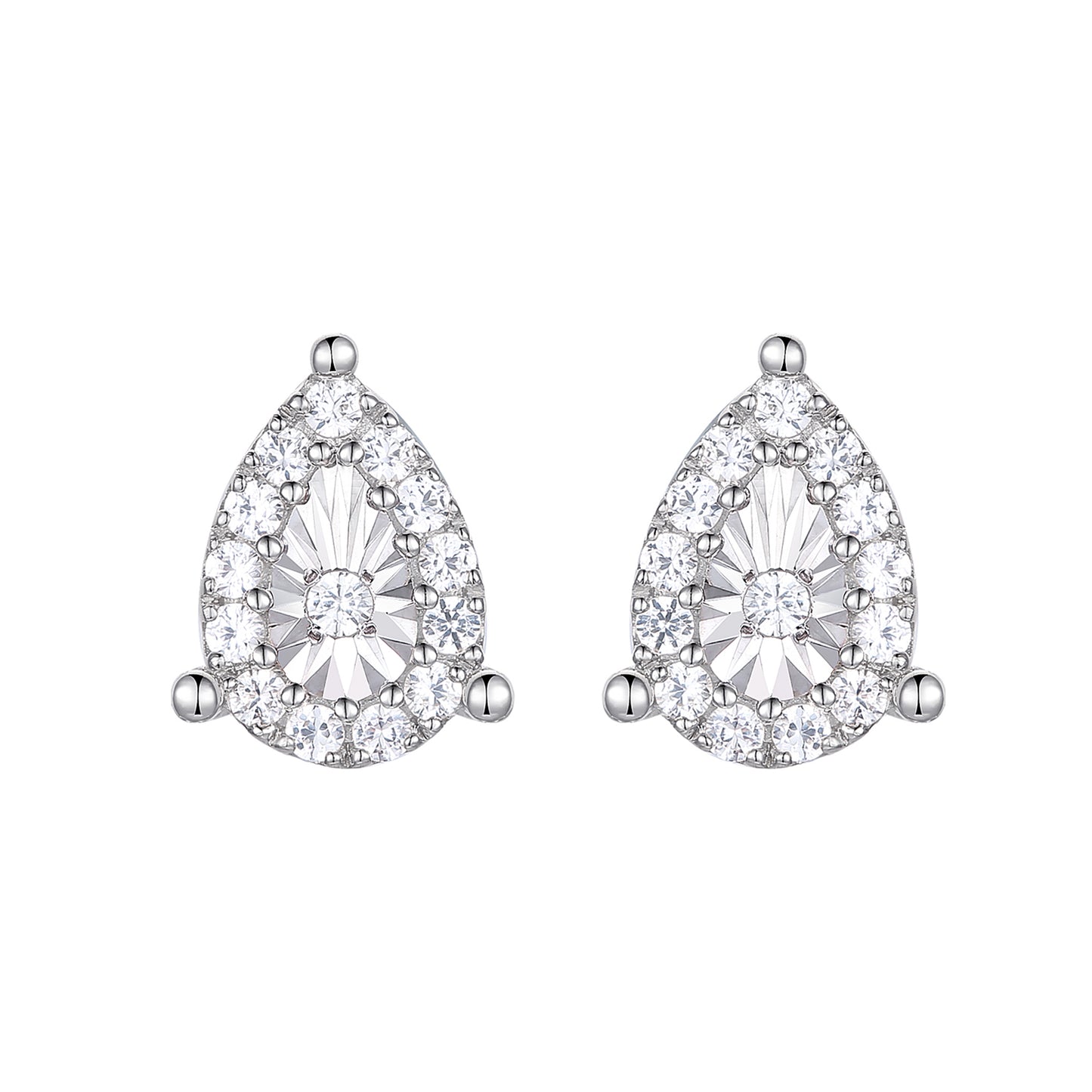 Sterling Silver 1/5 ct tw Diamond Miracle Plate Pear Shape Earring (I-I2)