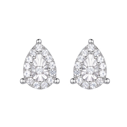 Sterling Silver 1/5 ct tw Diamond Miracle Plate Pear Shape Earring (I-I2)
