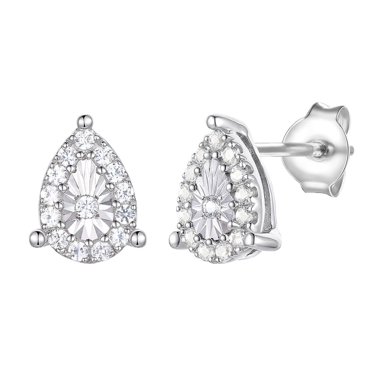 Sterling Silver 1/5 ct tw Diamond Miracle Plate Pear Shape Earring (I-I2)