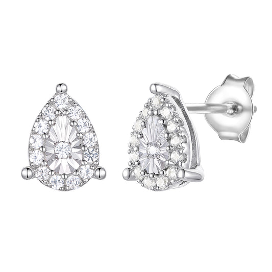 Sterling Silver 1/5 ct tw Diamond Miracle Plate Pear Shape Earring (I-I2)