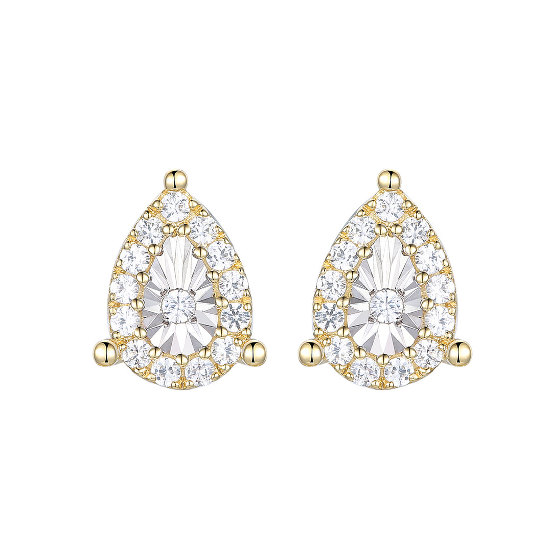 14K Yellow Gold over Sterling Silver 1/5 ct tw Diamond Miracle Plate Pear Shape Earring (I-I2)