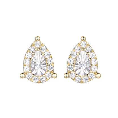 14K Yellow Gold over Sterling Silver 1/5 ct tw Diamond Miracle Plate Pear Shape Earring (I-I2)