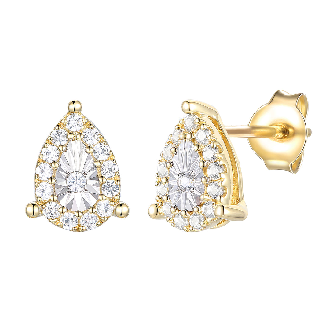 14K Yellow Gold over Sterling Silver 1/5 ct tw Diamond Miracle Plate Pear Shape Earring (I-I2)