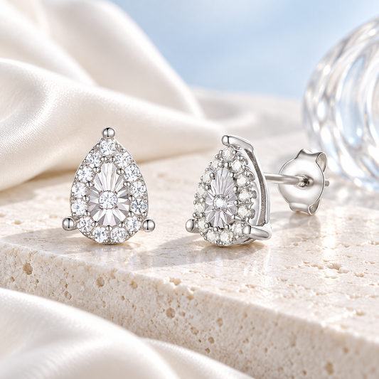 Sterling Silver 1/5 ct tw Diamond Miracle Plate Pear Shape Earring (I-I2)