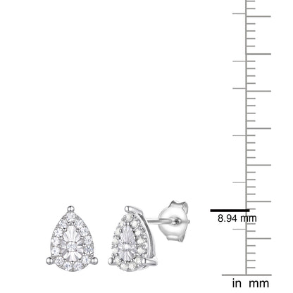 Sterling Silver 1/5 ct tw Diamond Miracle Plate Pear Shape Earring (I-I2)