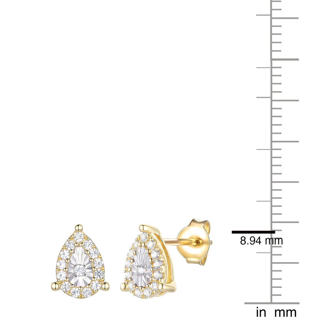 14K Yellow Gold over Sterling Silver 1/5 ct tw Diamond Miracle Plate Pear Shape Earring (I-I2)