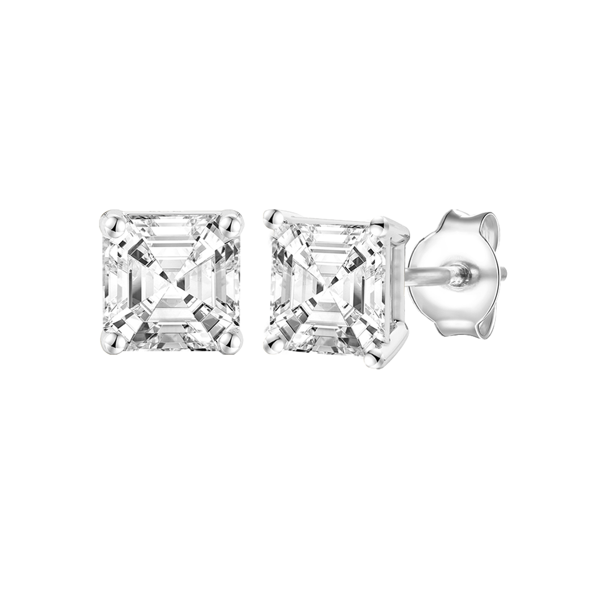 14K Lab Grown Asscher Solitaire Earrings F-G VS1-VS2