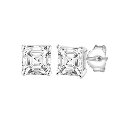 14K Lab Grown Asscher Solitaire Earrings F-G VS1-VS2