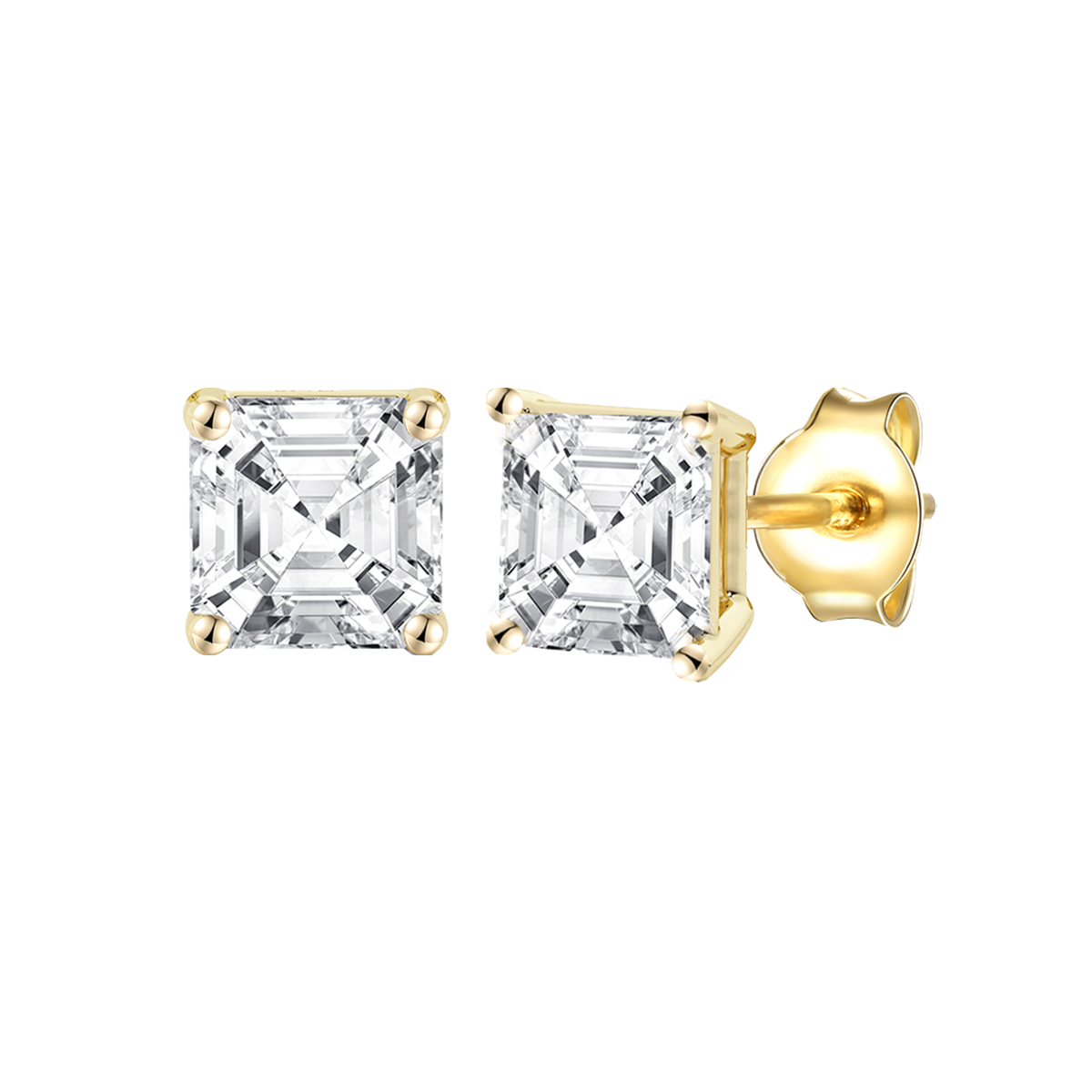 14K Lab Grown Asscher Solitaire Earrings F-G VS1-VS2