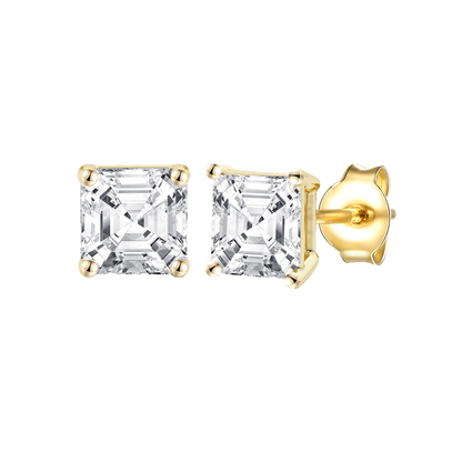 14K Lab Grown Asscher Solitaire Earrings F-G VS1-VS2
