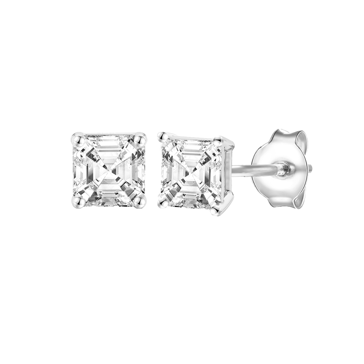 14K Lab Grown Asscher Solitaire Earrings F-G VS1-VS2