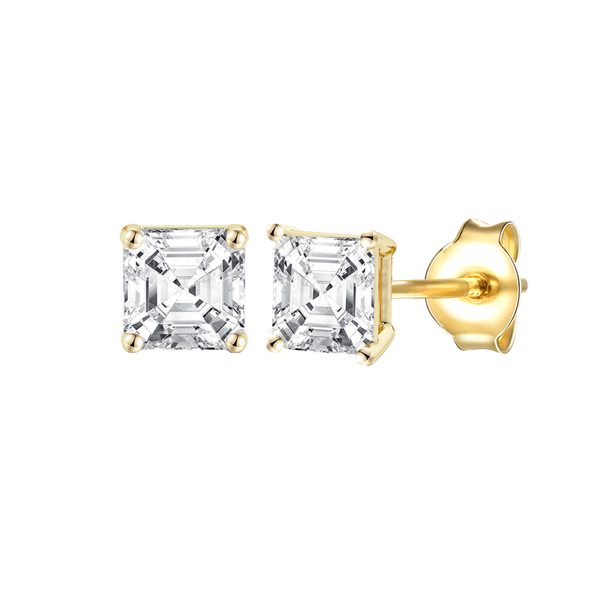 14K Lab Grown Asscher Solitaire Earrings F-G VS1-VS2