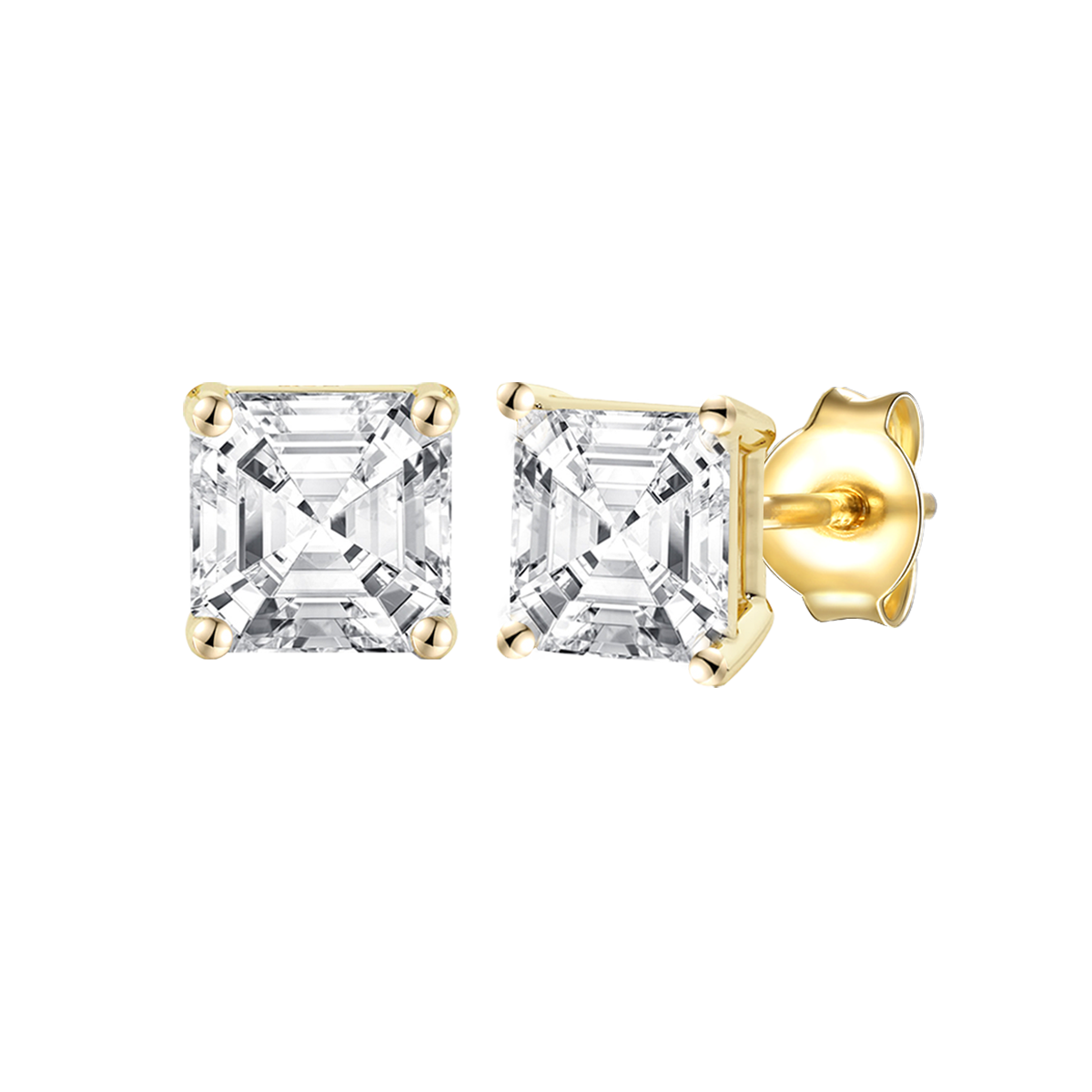 14K Lab Grown Asscher Solitaire Earrings F-G VS1-VS2