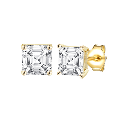 14K Lab Grown Asscher Solitaire Earrings F-G VS1-VS2
